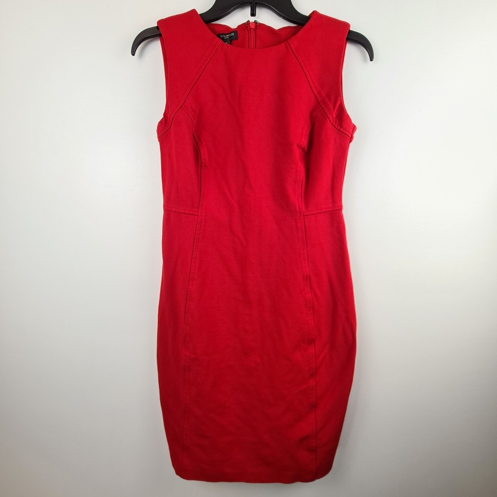 Talbots Petites Red Sleeveless Sheath Dress Size 2P Back Zip Knit Career Casual